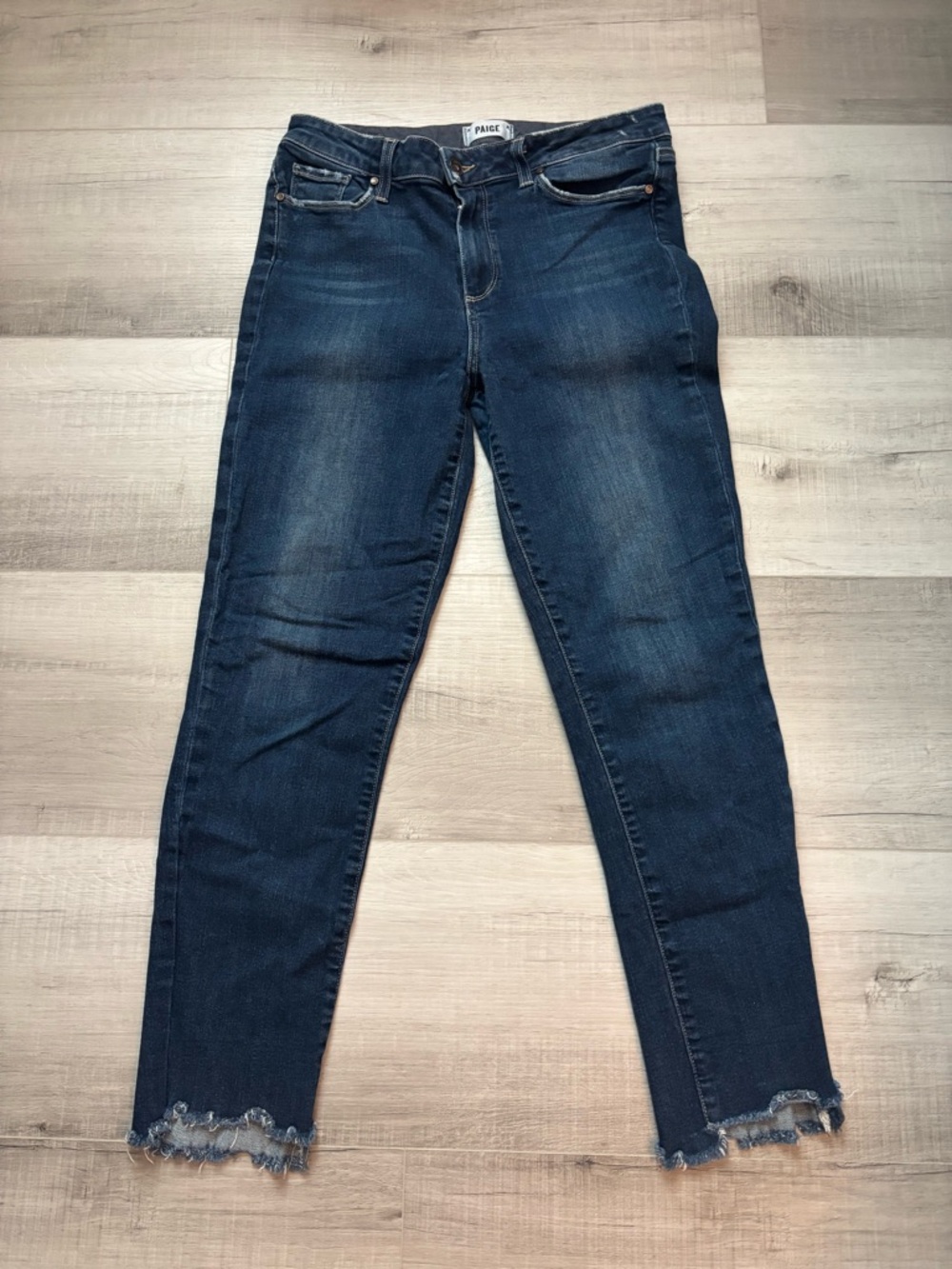PAIGE Jacqueline Straight Jeans Womens 29 Raw Hem Distressed Stretch Denim
